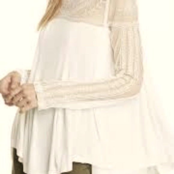 Free People Tops - Free People Romantic Jojo Tee Mixed Media Mesh Lace Inset Long Sleeve Top